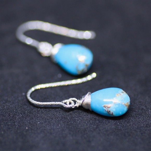 Natural Turquoise Earrings Sterling Silver Hooks , December Birthstone - Picture 1 of 6